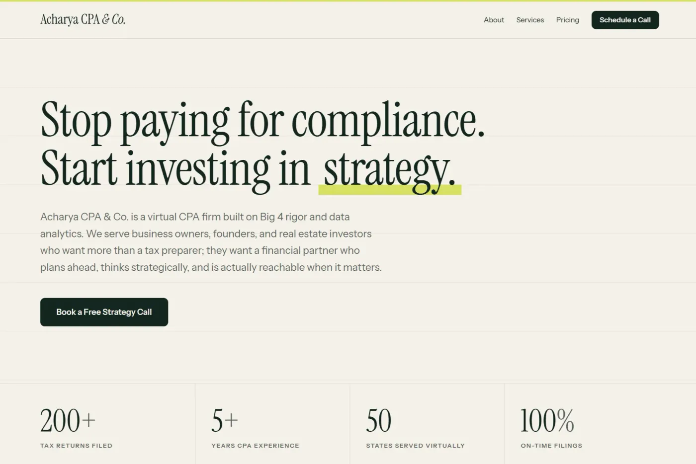 Accuro homepage introducing strategic tax and financial advisory