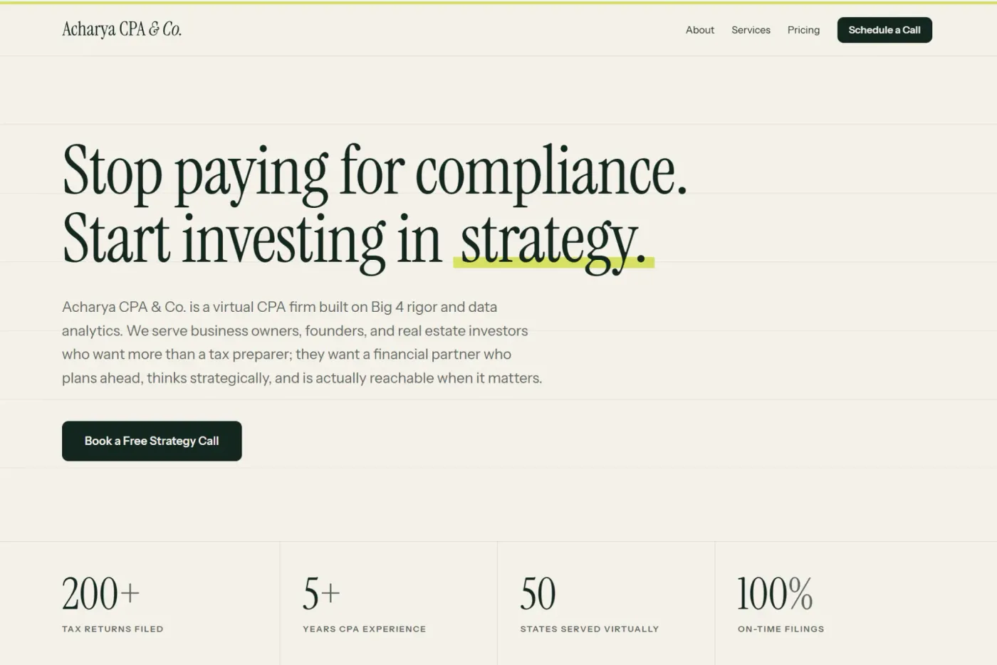 Accuro homepage introducing strategic tax and financial advisory