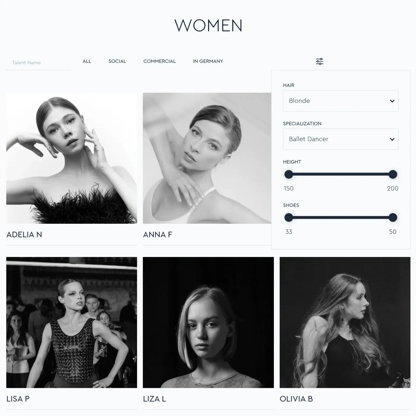 Talent index page with live filtering